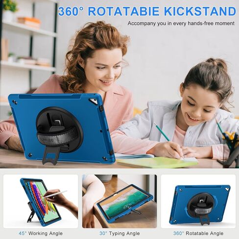 حافظة SUPFIVES لجهاز iPad Pro 12.9 2015/2017: حافظة iPad 12.9 بوصة الجيل الأول/ الثاني من السيليكون المقاوم للصدمات بدرجة عسكرية مع حامل قلم رصاص + مقبض + حزام كتف + حامل دوار، أسود in Kuwait