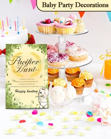Baby Shower Games, Baby Shower Decorations, 1 Baby Pacifier Hunt Sign and 50 Acrylic Pacifiers for Gender Reveal Games (Green) in Saudi Arabia