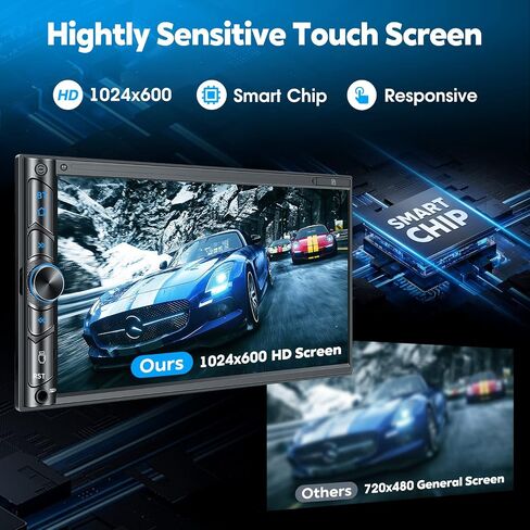 SJoyBring Double Din Car Stereo with Wireless CarPlay and Android Auto, 4.2-Channel Audio Output, Bluetooth, MirrorLink, 7" HD QLED Touchscreen, Backup Camera, AM/FM Car Radio in Saudi Arabia