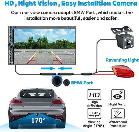 SJoyBring Double Din Car Stereo with Wireless CarPlay and Android Auto, 4.2-Channel Audio Output, Bluetooth, MirrorLink, 7" HD QLED Touchscreen, Backup Camera, AM/FM Car Radio in Saudi Arabia