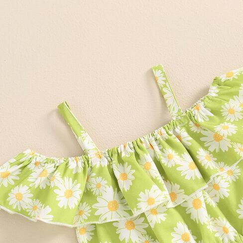 BeQeuewll Toddler Baby Girl Summer Clothes Daisy Floral Outfit Ruffle Off Shoulder Crop Top Elastic Shorts Kid Girls 2Pcs Set in Kuwait