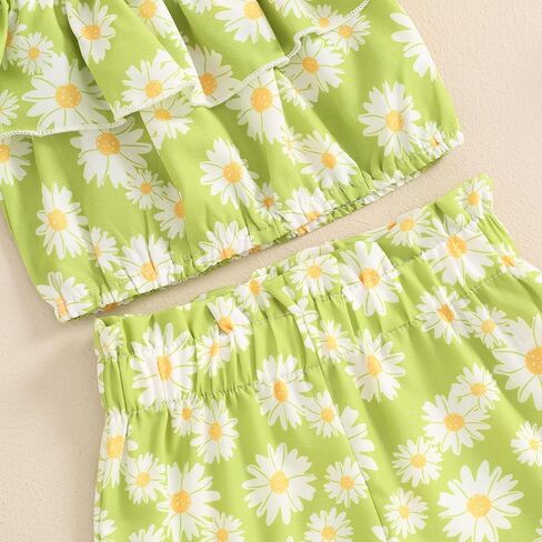 BeQeuewll Toddler Baby Girl Summer Clothes Daisy Floral Outfit Ruffle Off Shoulder Crop Top Elastic Shorts Kid Girls 2Pcs Set in Kuwait