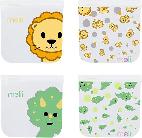 melii Reusable Sandwich & Snack Bags for Kids & Adults, Food Storage, Organization & Meal Prep Containers, Leakproof, BPA free, 4 Pack, 2 Panda & 2 Bear in Kuwait