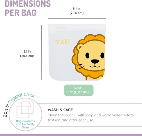 melii Reusable Sandwich & Snack Bags for Kids & Adults, Food Storage, Organization & Meal Prep Containers, Leakproof, BPA free, 4 Pack, 2 Panda & 2 Bear in Kuwait