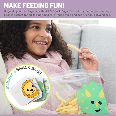 melii Reusable Sandwich & Snack Bags for Kids & Adults, Food Storage, Organization & Meal Prep Containers, Leakproof, BPA free, 4 Pack, 2 Panda & 2 Bear in Kuwait