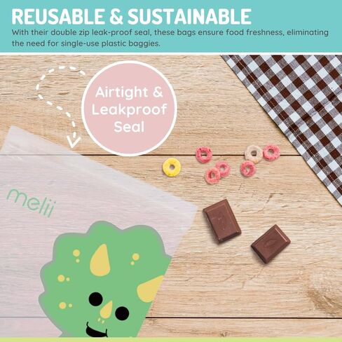 melii Reusable Sandwich & Snack Bags for Kids & Adults, Food Storage, Organization & Meal Prep Containers, Leakproof, BPA free, 4 Pack, 2 Panda & 2 Bear in Kuwait