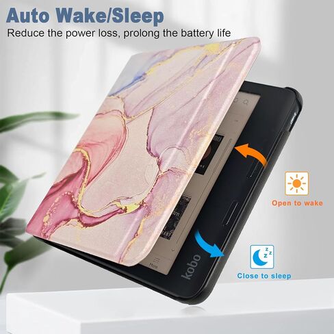 Caweet Case for Kobo Libra Colour (Model:N428, 2024 Release), Ultra Lightweight PU Leather Shell Cover with Auto Wake/Sleep, Lilac Marble in Kuwait