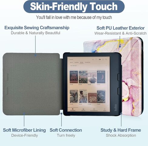 Caweet Case for Kobo Libra Colour (Model:N428, 2024 Release), Ultra Lightweight PU Leather Shell Cover with Auto Wake/Sleep, Lilac Marble in Kuwait