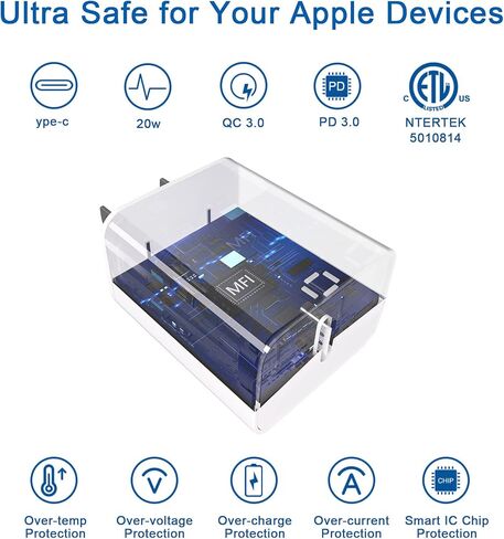 Fast Charger iPhone,【Apple MFi Certified】 Type C Wall Charger Block with 2pack [6FT&3FT] Long USB C to Lightning Cable for iPhone 14/13/12/12 Pro Max/11/Xs Max/XR/X,AirPods Pro(White 2pack) in Saudi Arabia
