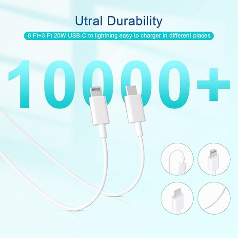 Fast Charger iPhone,【Apple MFi Certified】 Type C Wall Charger Block with 2pack [6FT&3FT] Long USB C to Lightning Cable for iPhone 14/13/12/12 Pro Max/11/Xs Max/XR/X,AirPods Pro(White 2pack) in Saudi Arabia