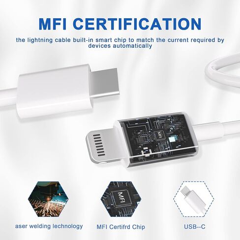 Fast Charger iPhone,【Apple MFi Certified】 Type C Wall Charger Block with 2pack [6FT&3FT] Long USB C to Lightning Cable for iPhone 14/13/12/12 Pro Max/11/Xs Max/XR/X,AirPods Pro(White 2pack) in Saudi Arabia