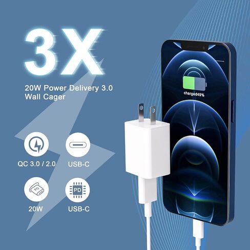 Fast Charger iPhone,【Apple MFi Certified】 Type C Wall Charger Block with 2pack [6FT&3FT] Long USB C to Lightning Cable for iPhone 14/13/12/12 Pro Max/11/Xs Max/XR/X,AirPods Pro(White 2pack) in Saudi Arabia