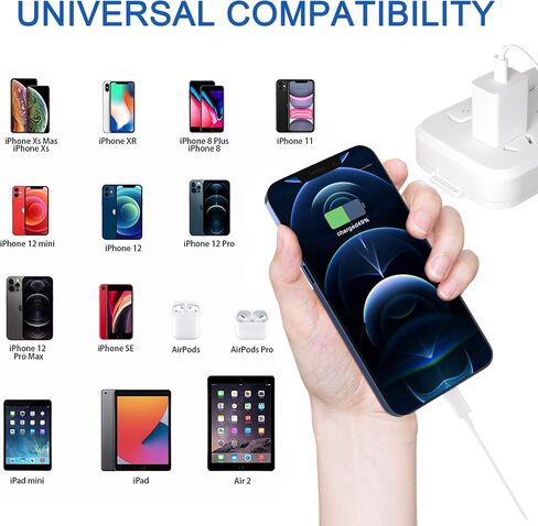 Fast Charger iPhone,【Apple MFi Certified】 Type C Wall Charger Block with 2pack [6FT&3FT] Long USB C to Lightning Cable for iPhone 14/13/12/12 Pro Max/11/Xs Max/XR/X,AirPods Pro(White 2pack) in Saudi Arabia