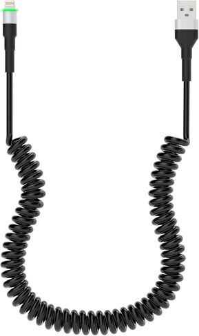 كابل iPhone Lightning ملفوف لـ Apple Carplay، كابل USB ملفوف إلى Lightning معتمد من MFi، سلك شاحن iPhone قابل للسحب للسيارة، سلك شاحن iPhone قصير مع مزامنة البيانات وLED in Kuwait