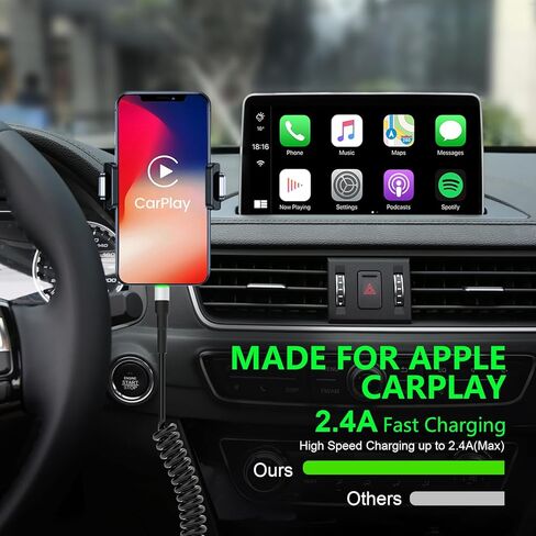 كابل iPhone Lightning ملفوف لـ Apple Carplay، كابل USB ملفوف إلى Lightning معتمد من MFi، سلك شاحن iPhone قابل للسحب للسيارة، سلك شاحن iPhone قصير مع مزامنة البيانات وLED in Kuwait