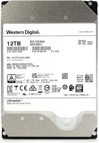 Western Digital Ultrastar DC HC520 HUH721212ALE600 0F30144 12TB 7.2K RPM SATA 6Gb/s 512e HDD (Renewed) in Saudi Arabia