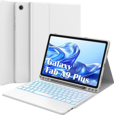 حافظة GreenLaw Galaxy Tab A9 Plus مع لوحة مفاتيح، لوحة لمس ذكية، إضاءة خلفية 7 ألوان، غطاء مقاوم للبقع مع حامل قلم S، للوحة مفاتيح Samsung Galaxy Tab A9+ (SM-X210/X216/X218)، أسود in Kuwait
