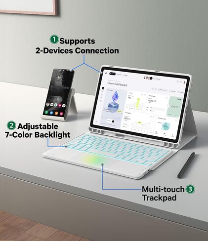 حافظة GreenLaw Galaxy Tab A9 Plus مع لوحة مفاتيح، لوحة لمس ذكية، إضاءة خلفية 7 ألوان، غطاء مقاوم للبقع مع حامل قلم S، للوحة مفاتيح Samsung Galaxy Tab A9+ (SM-X210/X216/X218)، أسود in Kuwait