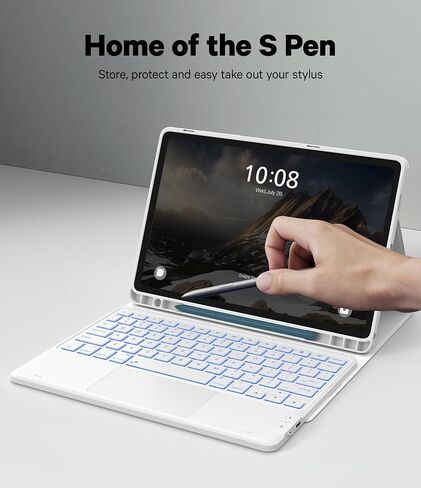 حافظة GreenLaw Galaxy Tab A9 Plus مع لوحة مفاتيح، لوحة لمس ذكية، إضاءة خلفية 7 ألوان، غطاء مقاوم للبقع مع حامل قلم S، للوحة مفاتيح Samsung Galaxy Tab A9+ (SM-X210/X216/X218)، أسود in Kuwait