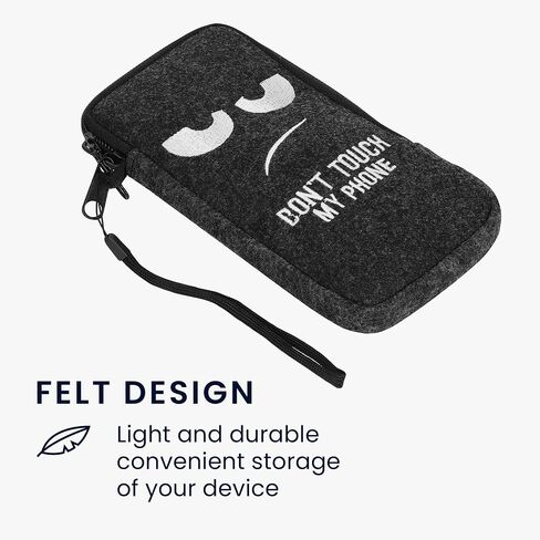 kwmobile Felt Phone Pouch Size XXL - 7" - Zippered Universal Bag with Zipper and Embroidered Design - Curious Cat Grey/Black in Saudi Arabia