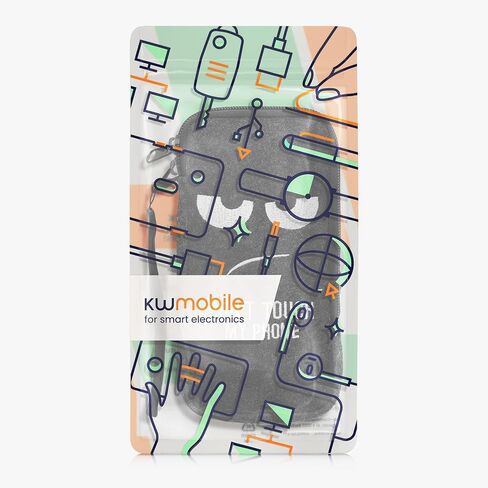 kwmobile Felt Phone Pouch Size XXL - 7" - Zippered Universal Bag with Zipper and Embroidered Design - Curious Cat Grey/Black in Saudi Arabia