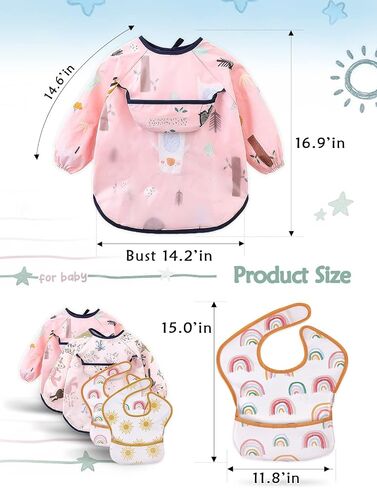 4 Packs Baby Bibs, Bibs for Baby Girl Waterproof Baby Bibs for Boy Long Sleeve Bib Smock Bib Baby Bib for Eating in Saudi Arabia