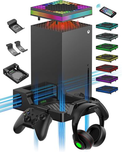 ZAONOOL Wall Mount for Xbox Series X with RGB Cooling-Fan - includes Remote Control, 2 Controller Holders and 1 Headphone Stand in Kuwait