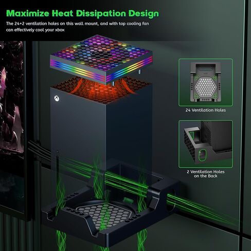 ZAONOOL Wall Mount for Xbox Series X with RGB Cooling-Fan - includes Remote Control, 2 Controller Holders and 1 Headphone Stand in Kuwait