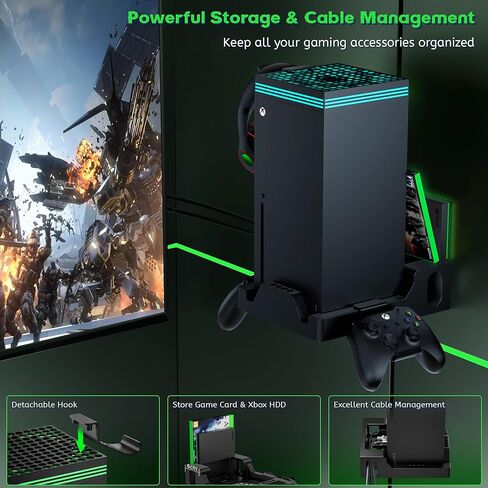 ZAONOOL Wall Mount for Xbox Series X with RGB Cooling-Fan - includes Remote Control, 2 Controller Holders and 1 Headphone Stand in Kuwait