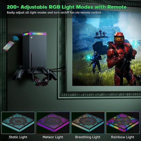 ZAONOOL Wall Mount for Xbox Series X with RGB Cooling-Fan - includes Remote Control, 2 Controller Holders and 1 Headphone Stand in Kuwait