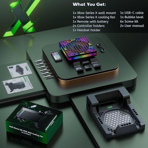ZAONOOL Wall Mount for Xbox Series X with RGB Cooling-Fan - includes Remote Control, 2 Controller Holders and 1 Headphone Stand in Kuwait