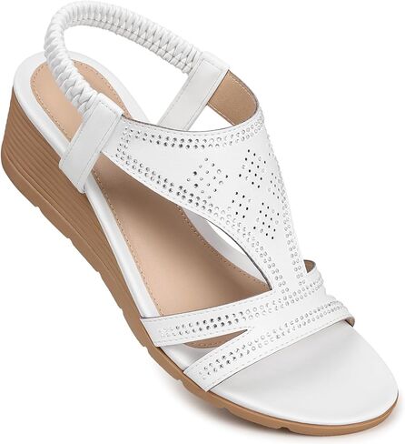 صنادل SWQZVT بكعب عريض للنساء الأنيقة: صندل صيفي مريح - صنادل بحزام كاحل مرن مفتوح عند الأصابع in Kuwait