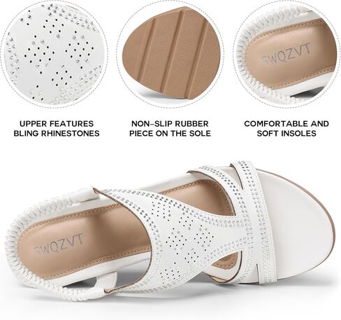 صنادل SWQZVT بكعب عريض للنساء الأنيقة: صندل صيفي مريح - صنادل بحزام كاحل مرن مفتوح عند الأصابع in Kuwait