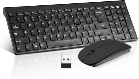 Wireless Keyboard and Mouse Combo, Compact Quiet Wireless Keyboard and Mouse Set 2.4G Ultra-Thin Sleek Design for Windows, Computer, Desktop, PC, Notebook, Laptop-Silver White in Saudi Arabia