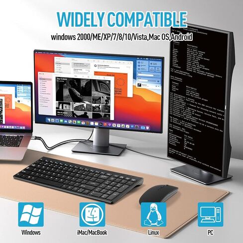 Wireless Keyboard and Mouse Combo, Compact Quiet Wireless Keyboard and Mouse Set 2.4G Ultra-Thin Sleek Design for Windows, Computer, Desktop, PC, Notebook, Laptop-Silver White in Saudi Arabia