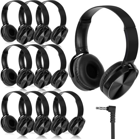 Kids Headphones Bulk for Classroom School Students 12 Pack Comfy Swivel Wired Headset for Online Learning Noise Stereo Sound 3.5mm Jack for Chromebook Computer Laptop (Black) in Saudi Arabia