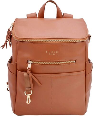Elkie + Co. Baby Vegan Leather Diaper Nappy Backpack for Mom I Modern, Minimalist, Multifunction, Large Capacity, Convertible Travel Bag… in Saudi Arabia