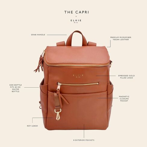 Elkie + Co. Baby Vegan Leather Diaper Nappy Backpack for Mom I Modern, Minimalist, Multifunction, Large Capacity, Convertible Travel Bag… in Saudi Arabia