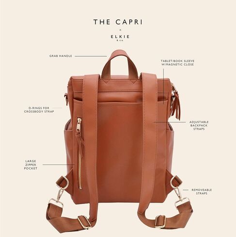 Elkie + Co. Baby Vegan Leather Diaper Nappy Backpack for Mom I Modern, Minimalist, Multifunction, Large Capacity, Convertible Travel Bag… in Saudi Arabia