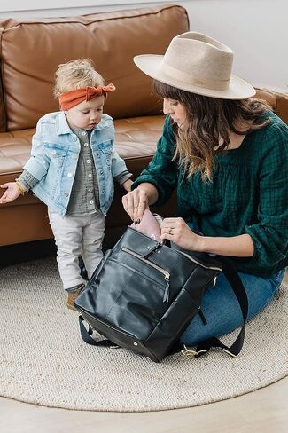 Elkie + Co. Baby Vegan Leather Diaper Nappy Backpack for Mom I Modern, Minimalist, Multifunction, Large Capacity, Convertible Travel Bag… in Saudi Arabia