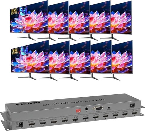 موزع HDMI 2.1 8K@60 هرتز، مقسم HDMI 1 في 4 مخرج، محول HDMI متعدد لشاشة التلفزيون، مفتاح HDMI 2.1، محول منافذ HDMI متعدد يدعم 4k@120 هرتز 40 جيجابت في الثانية، يدعم EDID/HDR/3D/CEC/تقليل حجم الإخراج in Kuwait