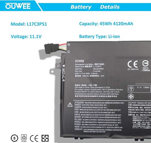 بطارية كمبيوتر محمول L18M6PD1 متوافقة مع Lenovo ThinkPad X13 X390 X395 Series SB10K97655 02DL017 L18M6PD2 02DL018 L18C6PD1 SB10K97657 02DL019 L18D6PD1 02DL020 15.36V 45Wh 2964mAh in Saudi Arabia