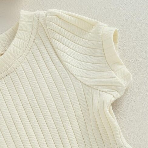 طقم ملابس صيفي للفتيات حديثي الولادة بلون سادة/أكمام قصيرة مزين بالزهور مع عصابة رأس على شكل فيونكة مجموعة ملابس منزلية قادمة in Kuwait