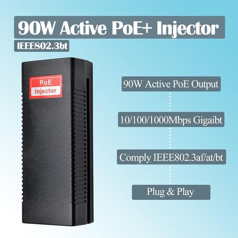 Revotech 30W PoE Injector Adapter Gigabit, IEEE 802.3 at/af 48V DC Active POE+ RJ-45 10/100/1000Mbps, up to 100 Meters (328 Feet), Plug and Play in Saudi Arabia