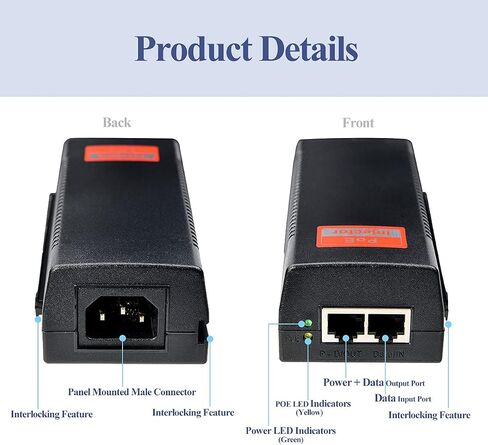 Revotech 30W PoE Injector Adapter Gigabit, IEEE 802.3 at/af 48V DC Active POE+ RJ-45 10/100/1000Mbps, up to 100 Meters (328 Feet), Plug and Play in Saudi Arabia