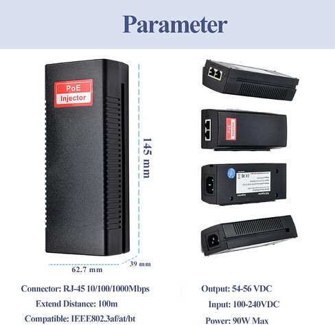 Revotech 30W PoE Injector Adapter Gigabit, IEEE 802.3 at/af 48V DC Active POE+ RJ-45 10/100/1000Mbps, up to 100 Meters (328 Feet), Plug and Play in Saudi Arabia