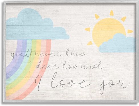لوحة فنية جدارية من Stupell Industries How Much I Love You Rainbow Clouds and Sun on Planks، مقاس 10 × 15، متعددة الألوان in Kuwait