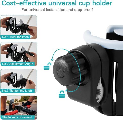Stroller Cup Holder with Phone Holder, Bike Cup Holder, Universal 2-in-1 Cup Holder for Strollers, Wheelchair, Bike, Walker, Scooter，Gifts for Him, Her, Child，Adjustable (black) in Saudi Arabia