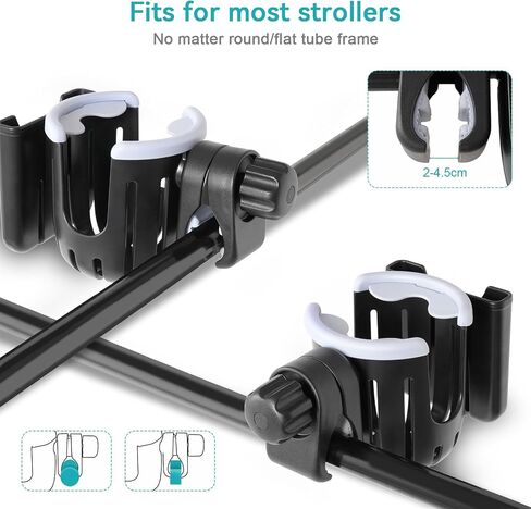 Stroller Cup Holder with Phone Holder, Bike Cup Holder, Universal 2-in-1 Cup Holder for Strollers, Wheelchair, Bike, Walker, Scooter，Gifts for Him, Her, Child，Adjustable (black) in Saudi Arabia