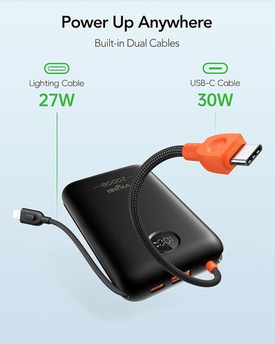 Power Bank 20000mAh 30W Fast Charging Portable Charger with Built-in Cables & LED Display, USB C Battery Pack for iPhone, Samsung, iPad and Android Phones, Ideal for Travel -White in Saudi Arabia